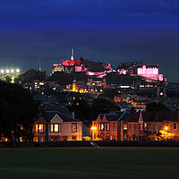 Buy canvas prints of Edinburgh Castle under pink floodlights by Philip Hawkins