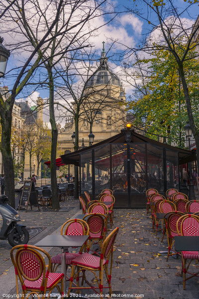 Terrace bar in front of the church Picture Board by Vicente Sargues