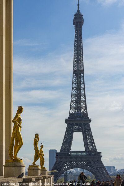 Golden sculptures and Eiffel tower Picture Board by Vicente Sargues