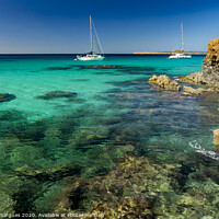 Buy canvas prints of Two sailboats and rocky coast by Vicente Sargues