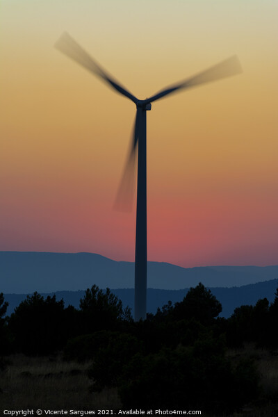 One windmill in motion at sunset Picture Board by Vicente Sargues