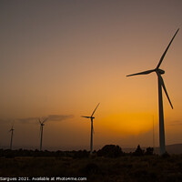 Buy canvas prints of Windmills in a row at golden sunset light by Vicente Sargues