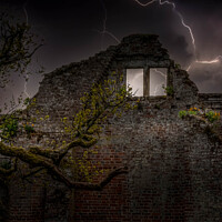 Buy canvas prints of Lightning at Scotney Castle  by Jadwiga Piasecka