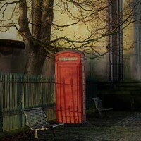 Buy canvas prints of Traditional red Phone Box at the gates of Birkenhead Park by Photography by Sharon Long 