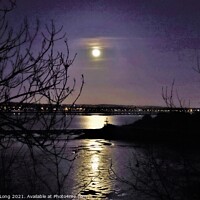 Buy canvas prints of Moon Reflections on the Mersey by Photography by Sharon Long 