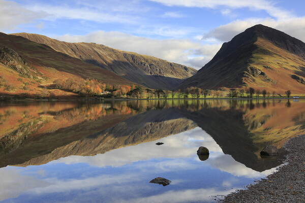 Lake Buttermere reflection in the Lake District Picture Board by MIKE HUTTON