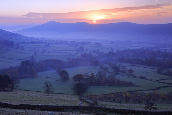 Sunrise over the great ridge in the peak district Picture Board by MIKE HUTTON