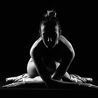 Buy canvas prints of nude ballerina dancer sitting down with dacing classic shoes by Alessandro Della Torre