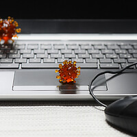 Buy canvas prints of coronavirus covid-19 on a keyboard of a laptop pc by Alessandro Della Torre