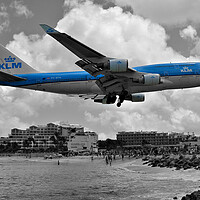 Buy canvas prints of KLM Boeing747 landing over Maho beach Sint Maarten by Allan Durward Photography