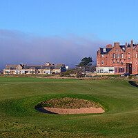 Buy canvas prints of Royal Troon 17th green and clubhouse  by Allan Durward Photography