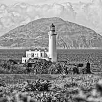 Buy canvas prints of Turnberry lighthouse and Ailsa Craig (b&w) by Allan Durward Photography