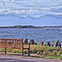 Buy canvas prints of Millport bench view of Arran (abstract) by Allan Durward Photography