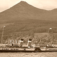 Buy canvas prints of PS Waverley passing Goat Fell, Arran.  (sepia) by Allan Durward Photography
