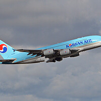 Buy canvas prints of Korean Air A-380 climbout by Allan Durward Photography