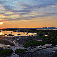 Buy canvas prints of Arran sunset  panorama at low tide, Greenan Ayr by Allan Durward Photography