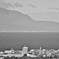 Buy canvas prints of A view over Ayr to Arran (mono) by Allan Durward Photography