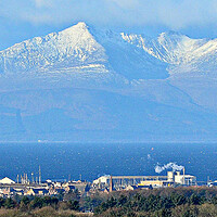 Buy canvas prints of Wintry Arran mountains and Troon by Allan Durward Photography