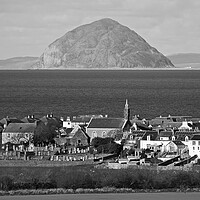 Buy canvas prints of Black&white view of Ballantrae and Ailsa Craig by Allan Durward Photography