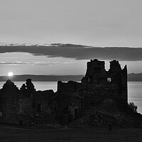 Buy canvas prints of Dunure castle at sunset (monochrome) by Allan Durward Photography