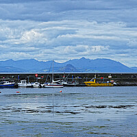 Buy canvas prints of Maidens Ayrshire, the harbour and Arran`s mountains by Allan Durward Photography
