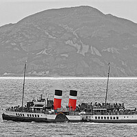 Buy canvas prints of Waverley paddle steamer and Ailsa Craig  (mono/col by Allan Durward Photography