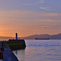 Buy canvas prints of Ayr harbour pier and Arran at sunset by Allan Durward Photography