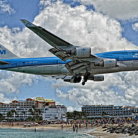 Buy canvas prints of KLM B747 over Maho, Sint Maarten by Allan Durward Photography