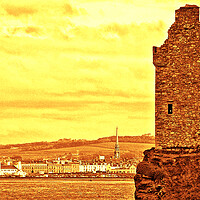 Buy canvas prints of Greenan Castle and Ayr town  (sepia) by Allan Durward Photography