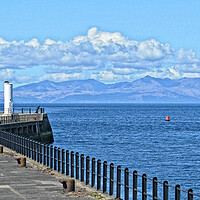 Buy canvas prints of Ayr harbour pier and mountains on Arran by Allan Durward Photography
