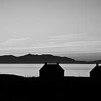 Buy canvas prints of Prestwick and Arran silhouetted at sunset (b/w) by Allan Durward Photography