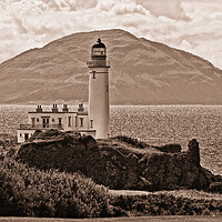 Buy canvas prints of Turnberry lighthouse and Ailsa Craig b/w by Allan Durward Photography