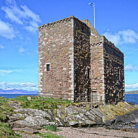 Buy canvas prints of Portencross Castle and snow capped Arran by Allan Durward Photography