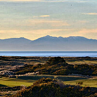 Buy canvas prints of Royal Troon Golf Course and Arran mountains by Allan Durward Photography