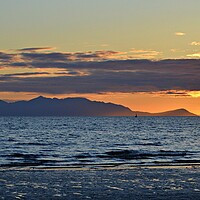 Buy canvas prints of Ayr beach view  of picturesque Arran at sunset by Allan Durward Photography