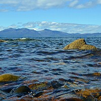 Buy canvas prints of Arran view and rocky shore on the Firth of Clyde by Allan Durward Photography