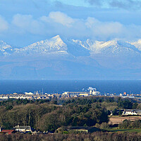 Buy canvas prints of Winter snow on Arran with Troon in the foreground by Allan Durward Photography