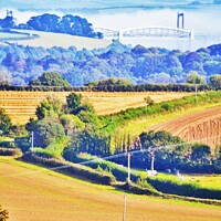 Buy canvas prints of Cornish Farmland & The Tamar Bridges. by Neil Mottershead