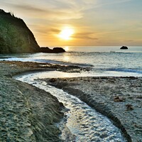 Buy canvas prints of Stream & Sunrise, Millendreath Beach, Cornwall. by Neil Mottershead