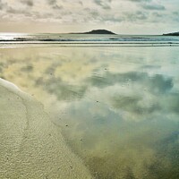 Buy canvas prints of Cloud Reflections On Millendreath Beach, Cornwall. by Neil Mottershead