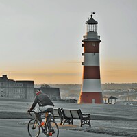 Buy canvas prints of Dawn Rider, Plymouth Hoe. by Neil Mottershead