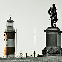 Buy canvas prints of Sir Francis Drake & Smeaton's Tower, Plymouth. by Neil Mottershead