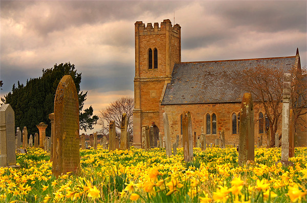 Carham Kirk and Daffodils Picture Board by Gavin Liddle