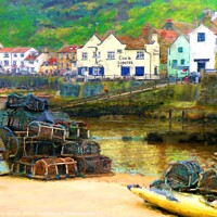 Buy canvas prints of Staithes, North Yorkshire, Hybrid Picture  by John Gibson