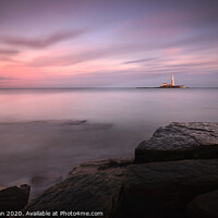 Buy canvas prints of Sunset at St Mary's Lighthouse, Whitley Bay, UK by Graeme Pegman
