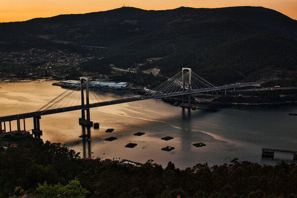 Majestic sunset at Rande bridge Picture Board by Jesus Martínez