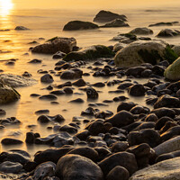 Buy canvas prints of Sunset on a Rocky Beach  by Hannah Temple