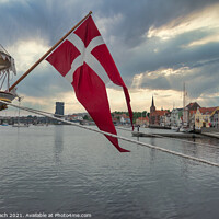 Buy canvas prints of Soenderborg marina with the royal Dansih vessel Dannebrog, Denma by Frank Bach