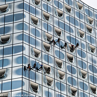 Buy canvas prints of Elbphilharmonie window cleaners at modern concert hall in Hambur by Frank Bach