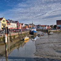 Buy canvas prints of Husum harbor at ebb tide in the marshes, Germany by Frank Bach